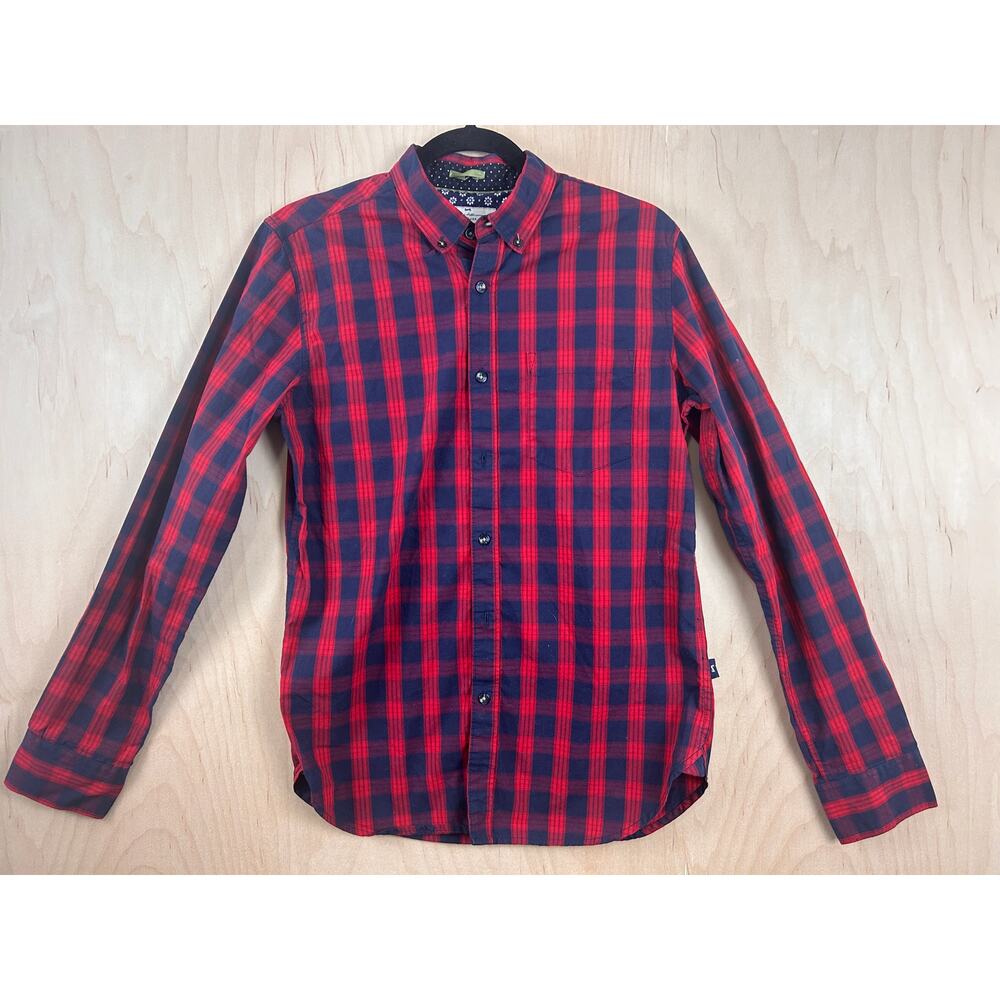 On The Road Slim Fit Plaid Shirt Men’s‎ Small Red Blue Cotton Button Down